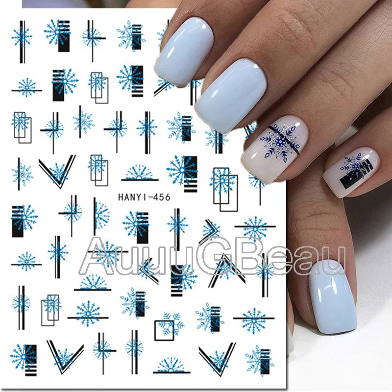 3D Christmas Nail Art Stickers – Snowflake & Winter Tree Nail Decals for Nail Tips Decoration
