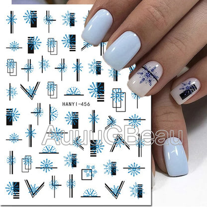 3D Christmas Nail Art Stickers – Snowflake & Winter Tree Nail Decals for Nail Tips Decoration