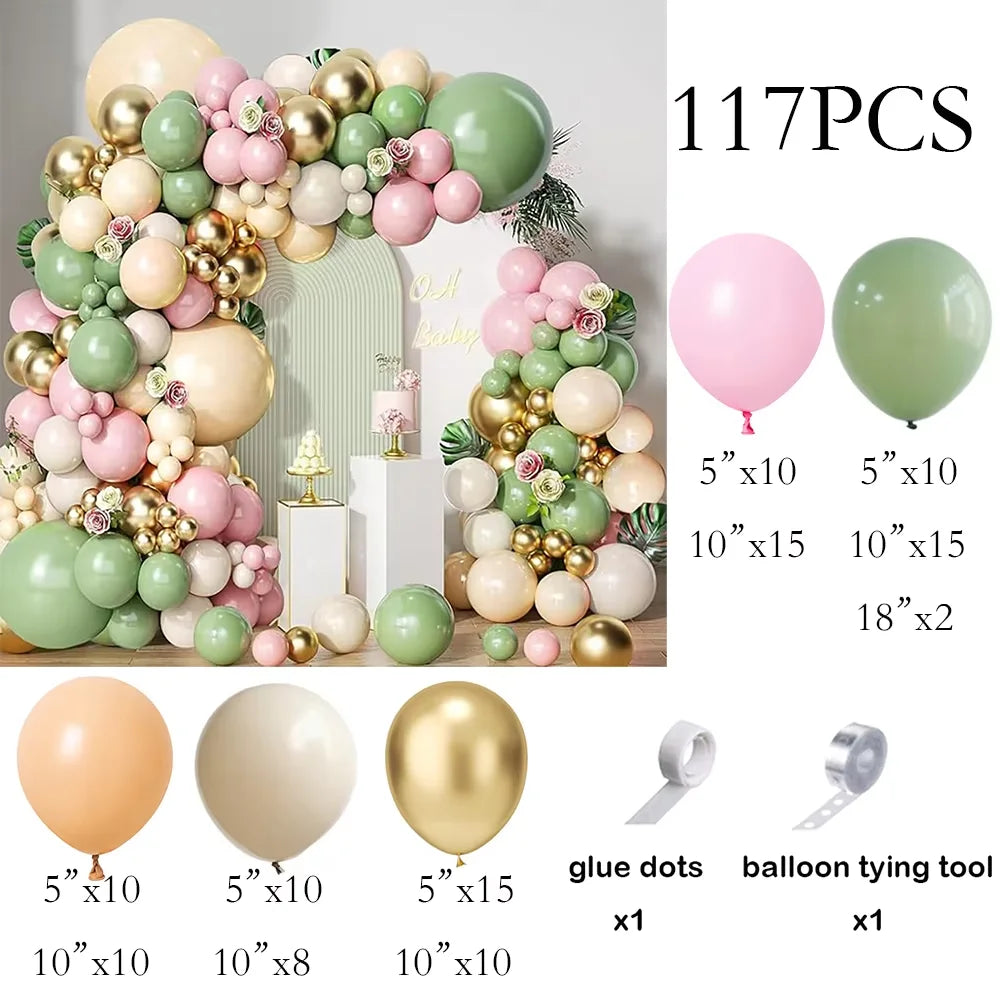 Sage Green Balloon Arch Garland Kit – Green, White, Sand & Gold Confetti Latex Balloons for Birthday, Wedding & Graduation Decorations