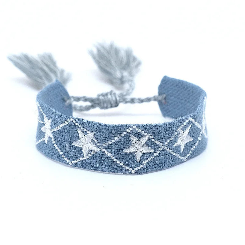 Pulsera de estrella bordada bohemia – Correa de muñeca tejida a mano con borlas para mujer | Regalo de joyería de moda étnica