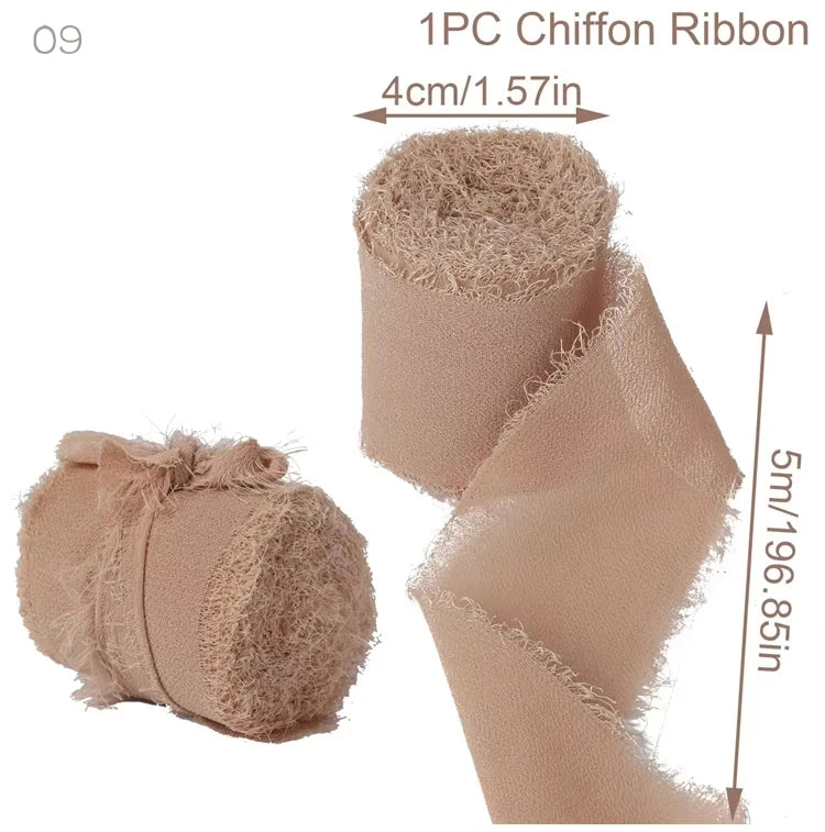 Ruban de soie en mousseline effilochée de 5 m – Ruban fait main déchiré pour bouquet de mariage et emballage cadeau
