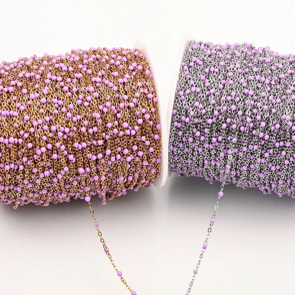 1M Stainless Steel Enamel Bead Chain – Colorful Dripping Oil DIY Chain for Necklaces, Bracelets & Jewelry Making