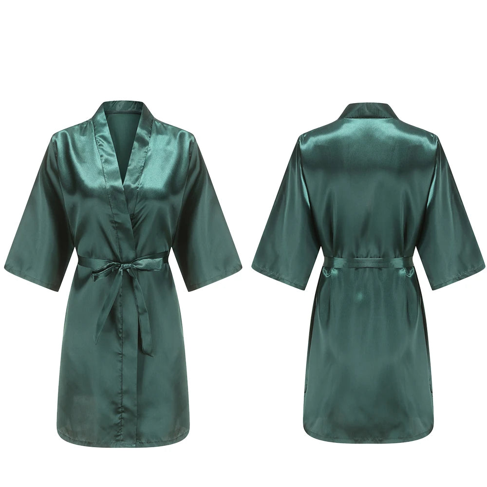 Bata de satén para mujer – Batín sedoso corto para dama de honor para la novia y fiesta de bodas | Kimono elegante para dormir