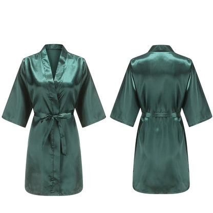 Bata de satén para mujer – Batín sedoso corto para dama de honor para la novia y fiesta de bodas | Kimono elegante para dormir