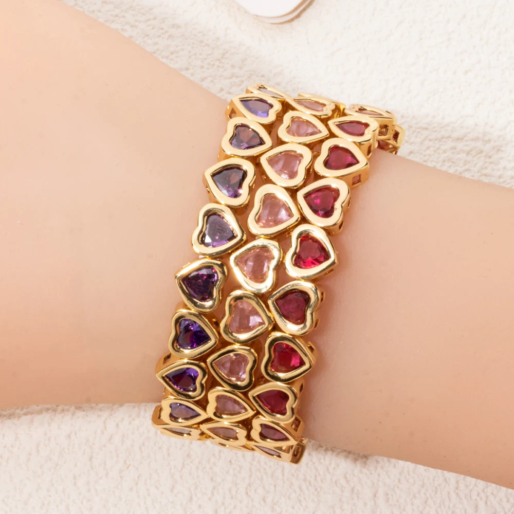 Brazalete de puño elástico para mujer 2024 Gold Love con diamantes de imitación color melocotón, joyería de moda
