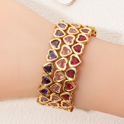 Brazalete de puño elástico para mujer 2024 Gold Love con diamantes de imitación color melocotón, joyería de moda