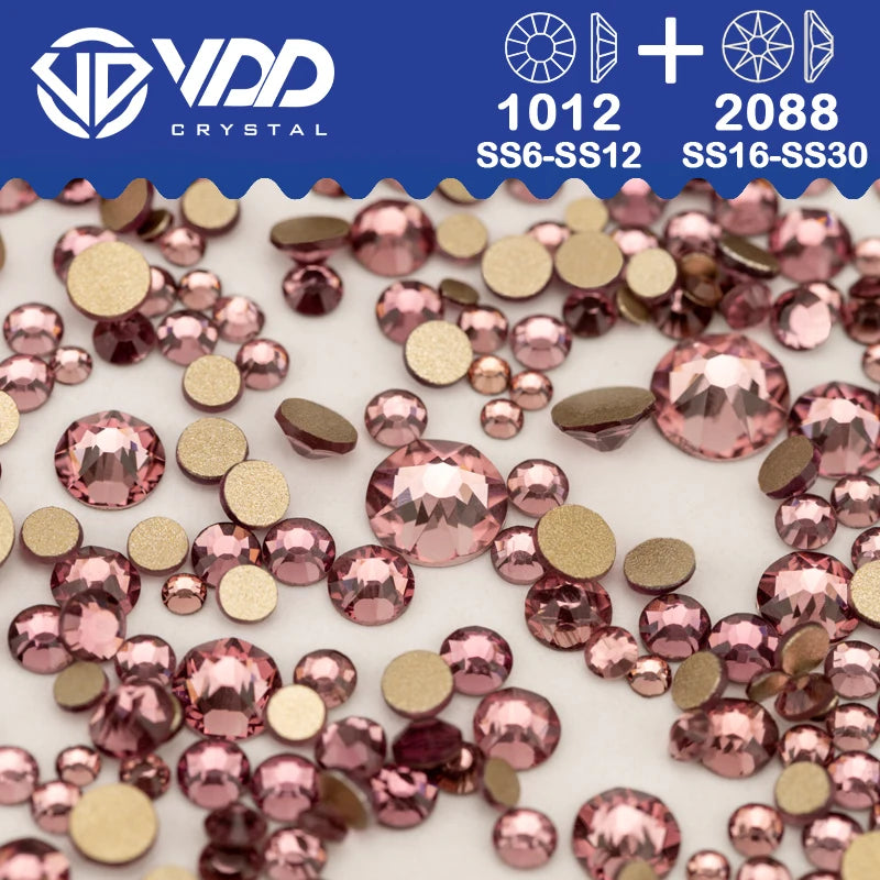 VDD Piedras Preciosas de Cristal Doradas de Fondo Plano – 2088 Cristales de Strass para Arte de Uñas, Manualidades y Decoraciones DIY