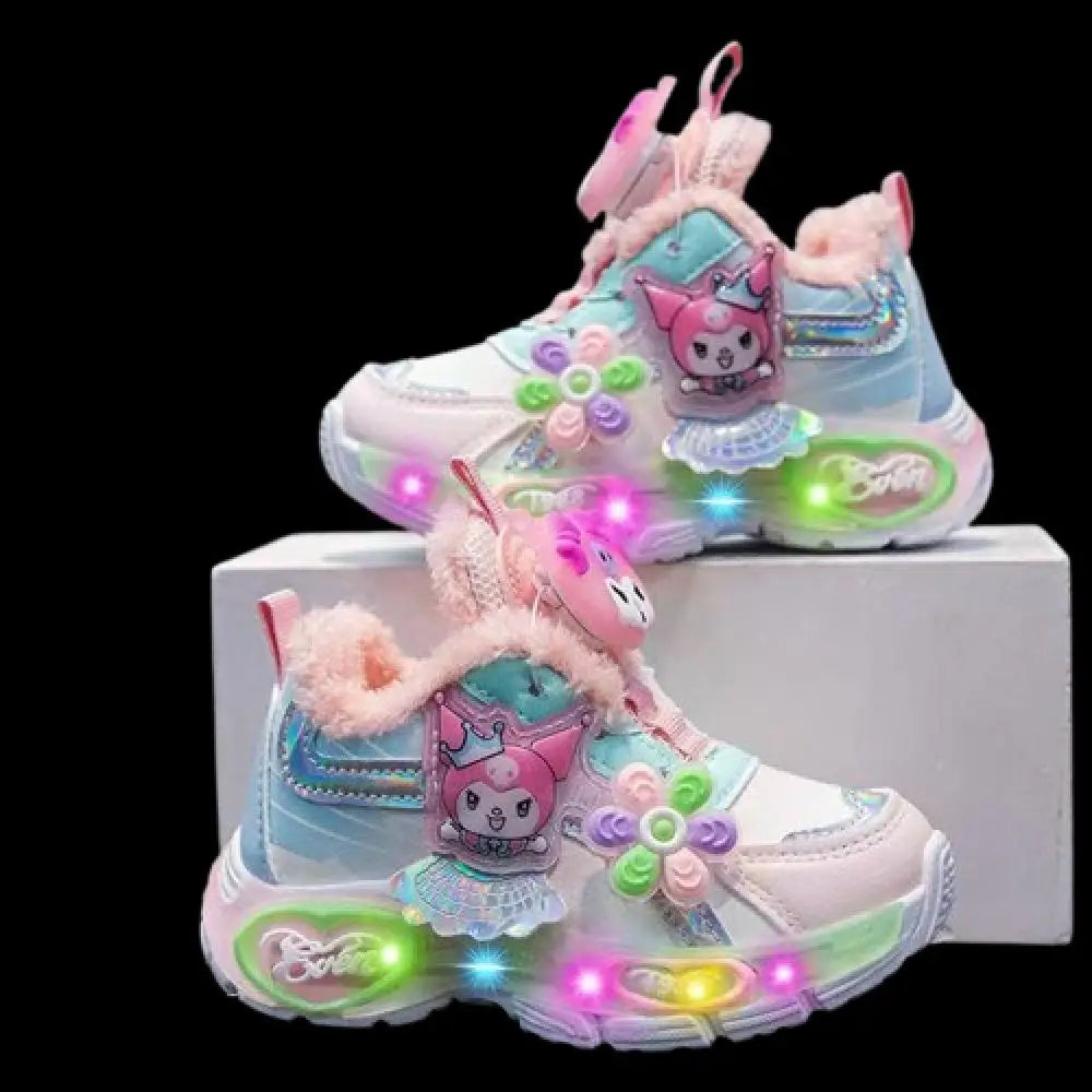 Kuromi Girls' LED Light-Up Sneakers – Cute Sanrio Walking Shoes with Comfortable Design for Kids, Outdoor Sports & Casual Wear