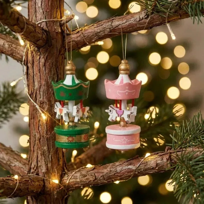 Wooden Carousel Horse Christmas Ornaments – Miniature Hanging Tree Pendants, Holiday Home Decor, Kids’ Gifts & Party Favors