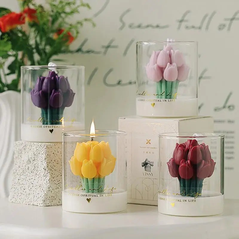 Handmade Tulip Bouquet Candle – Scented Soy Wax Aromatherapy Candle for Weddings, Birthdays, Parties & Home Decoration