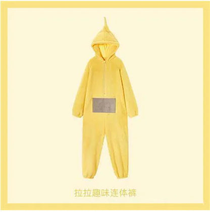 Teletubbies Inspired Adult Cosplay Pajamas – Tinky Winky / Laa-Laa / Po Soft Long Sleeve Onesie Costume (4 Colors)
