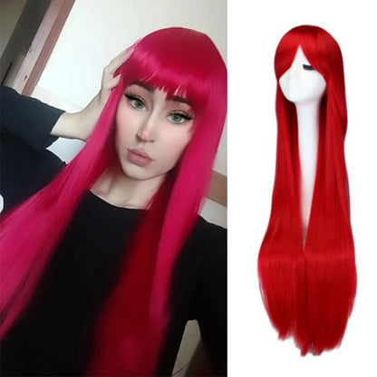 80cm Long Straight Multicolor Heat-Resistant Synthetic Cosplay Wig – Anime Halloween Party Costume Hairpiece