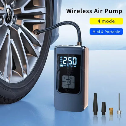 Compresor de aire inalámbrico portátil para inflar neumáticos – Bomba de aire eléctrica digital LCD para coches, motocicletas, bicicletas y balones deportivos