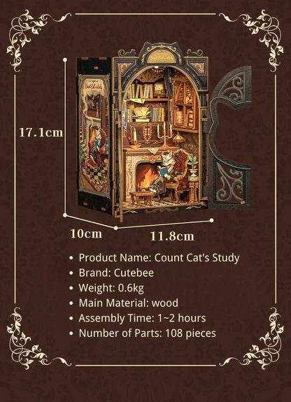 CUTEBEE Kit DIY de Rincón de Libro con Luces LED – Modelo de Estantería en Miniatura de Madera de Búho y Decoración