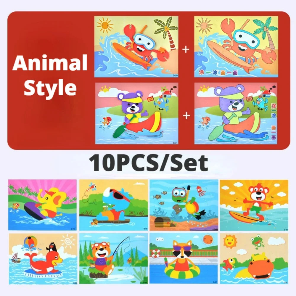 Lot de 10 puzzles autocollants 3D en mousse EVA – Kit de loisirs créatifs sur le thème des animaux de dessin animé pour l'apprentissage et le jeu créatif des enfants