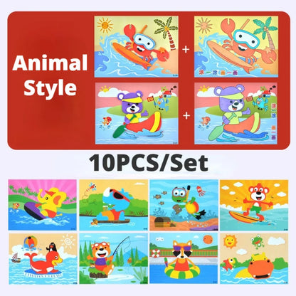 Lot de 10 puzzles autocollants 3D en mousse EVA – Kit de loisirs créatifs sur le thème des animaux de dessin animé pour l'apprentissage et le jeu créatif des enfants