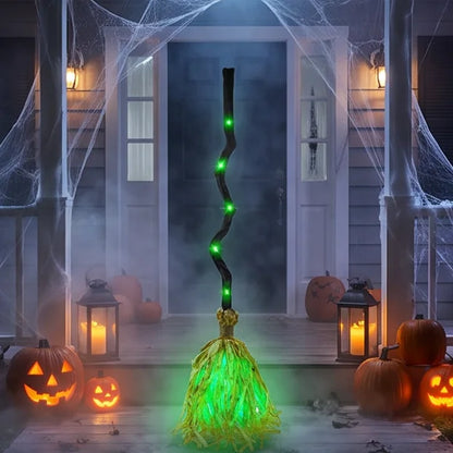 1PC Animated Witch Broom – Moving Broomstick with Light & Sound Effects for Halloween Haunted House, Party & Indoor Decor
