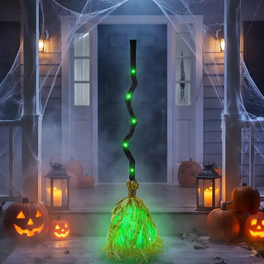 1PC Animated Witch Broom – Moving Broomstick with Light & Sound Effects for Halloween Haunted House, Party & Indoor Decor