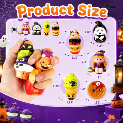 12-96PCS Halloween Squishy Toys Bulk Stress Relief Toys Non Candy Trick or Treat Party Favors Halloween Gifts for Kids