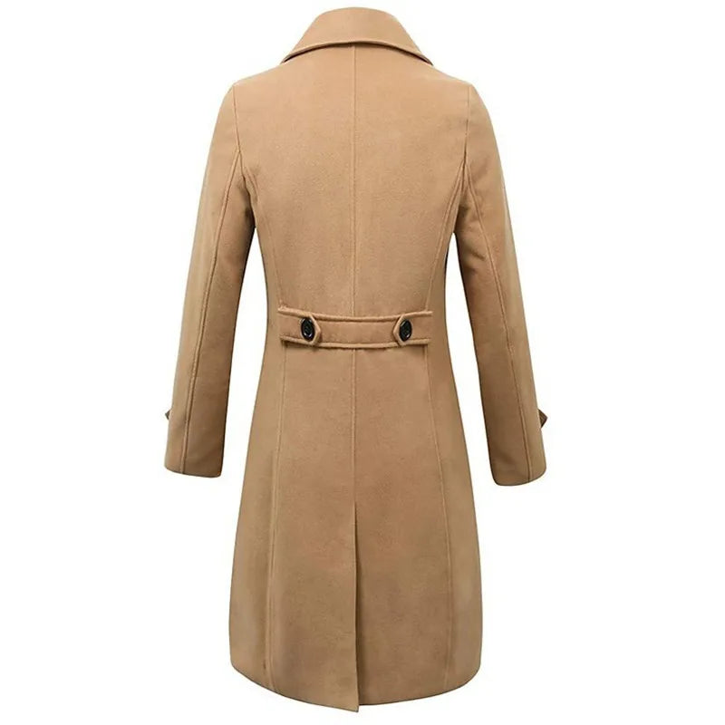 Men’s Long Wool-Blend Trench Coat – Double-Breasted Business Casual Overcoat, Classic English-Style Outerwear for Autumn & Winter