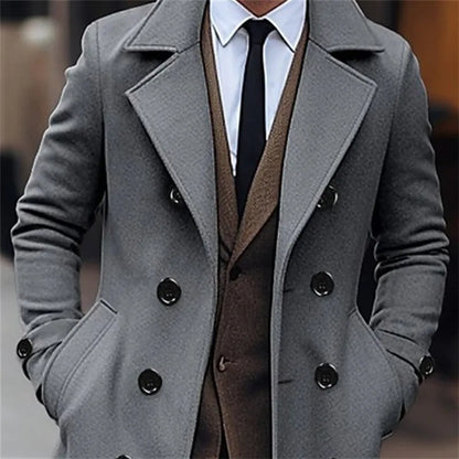 Men’s Long Wool-Blend Trench Coat – Double-Breasted Business Casual Overcoat, Classic English-Style Outerwear for Autumn & Winter