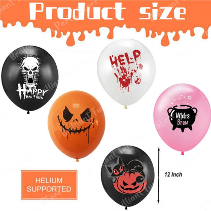 12-Inch Halloween Latex Balloons – Black, Orange, White & Pink Balloons for Halloween Parties, Holiday Events, Party Favors & Decorations