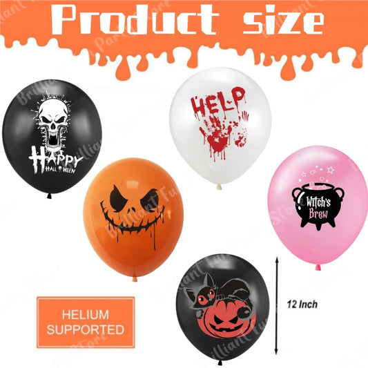 12-Inch Halloween Latex Balloons – Black, Orange, White & Pink Balloons for Halloween Parties, Holiday Events, Party Favors & Decorations