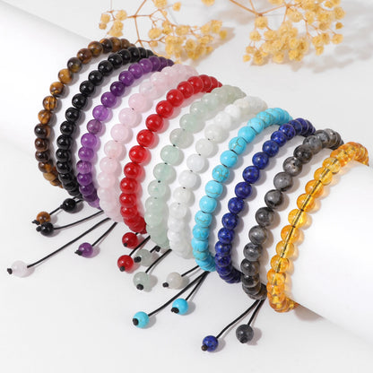 Bracelet perles de tourmaline noire naturelle – Bracelet ajustable tressé en corde avec carte cadeau pour hommes et femmes
