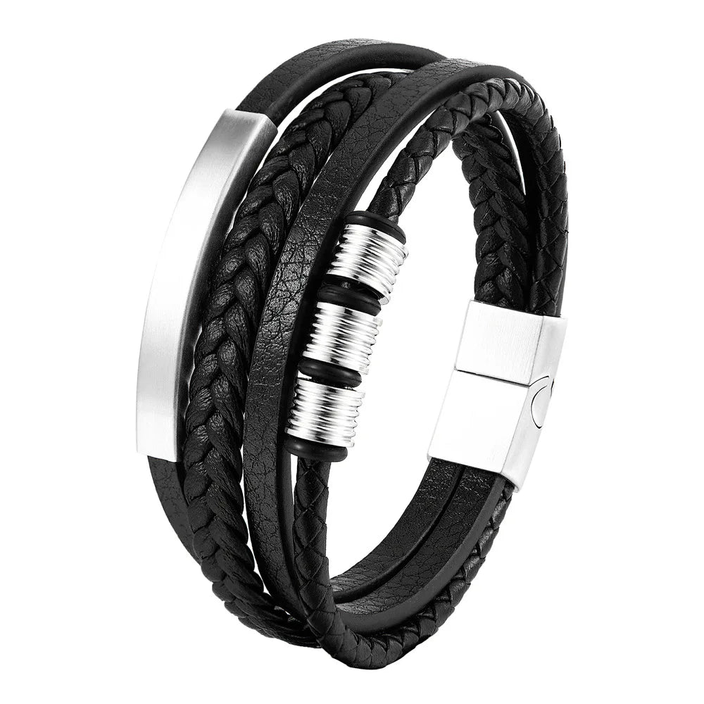 Braided Leather Rope Bracelet – Genuine Leather Bracelet with Stainless Steel Magnetic Clasp for Men & Women | Fashion Jewelry Gift