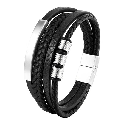 Braided Leather Rope Bracelet – Genuine Leather Bracelet with Stainless Steel Magnetic Clasp for Men & Women | Fashion Jewelry Gift