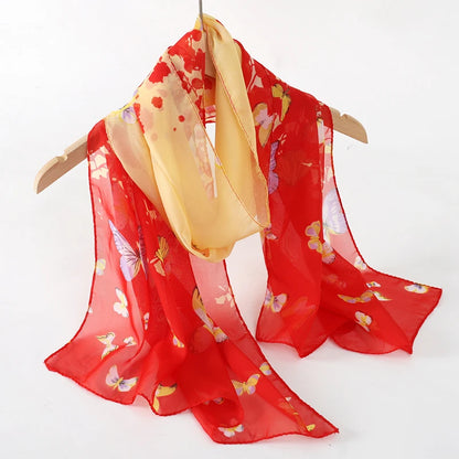 Women's Printed Chiffon Scarf Shawl – Lightweight Silk-Feel Long Wrap for Beach, Travel & Outdoor Wear, Fashion Headband Accessory