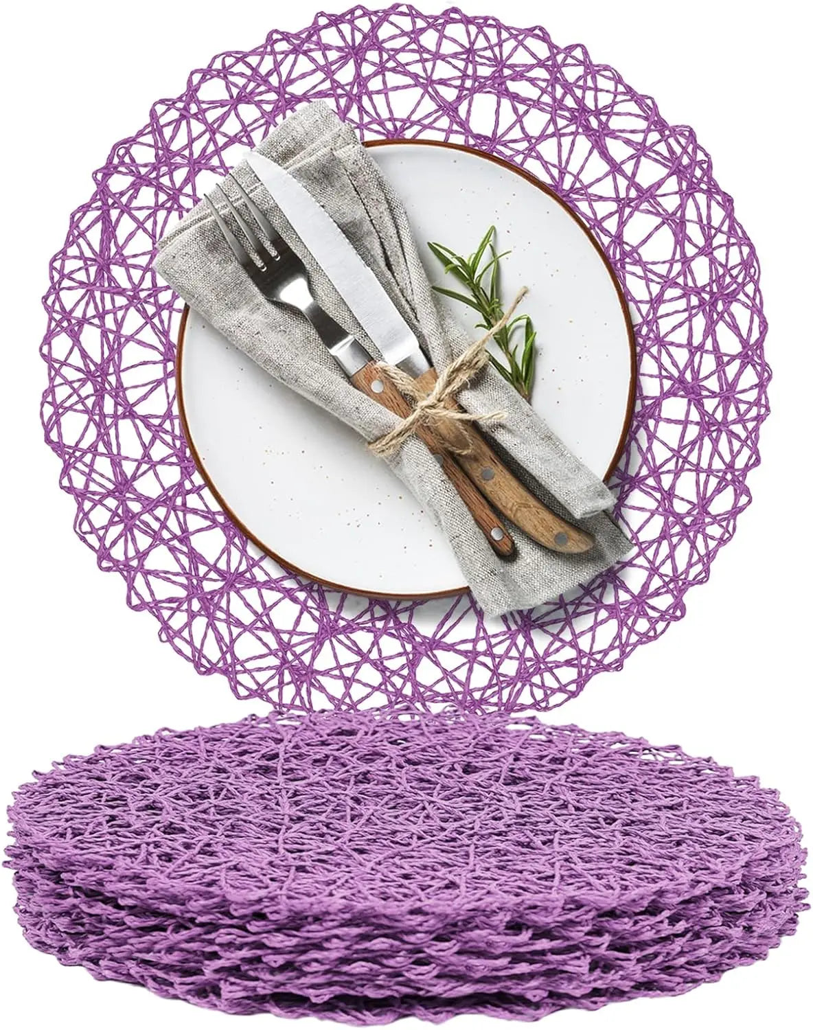 12–48PCS 15-Inch Round Paper Braided Placemats – Boho Woven Table Mats for Dining Table, Wedding, Party & Home Decor