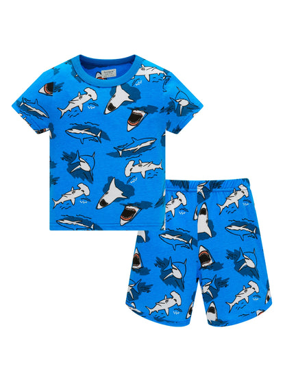 Boys 100% Cotton Shark Pajama Set Breathable Summer Short Sleeve PJs for Toddlers 1–8 Years