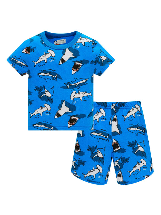 Boys 100% Cotton Shark Pajama Set Breathable Summer Short Sleeve PJs for Toddlers 1–8 Years