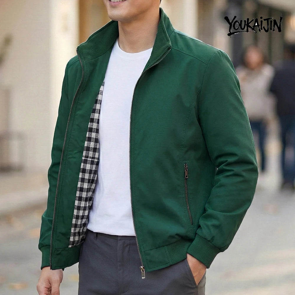 Men’s Korean-Style Slim-Fit Overcoat – Solid Color Stand Collar Jacket, Casual Spring & Autumn Outerwear, Sizes S–6XL