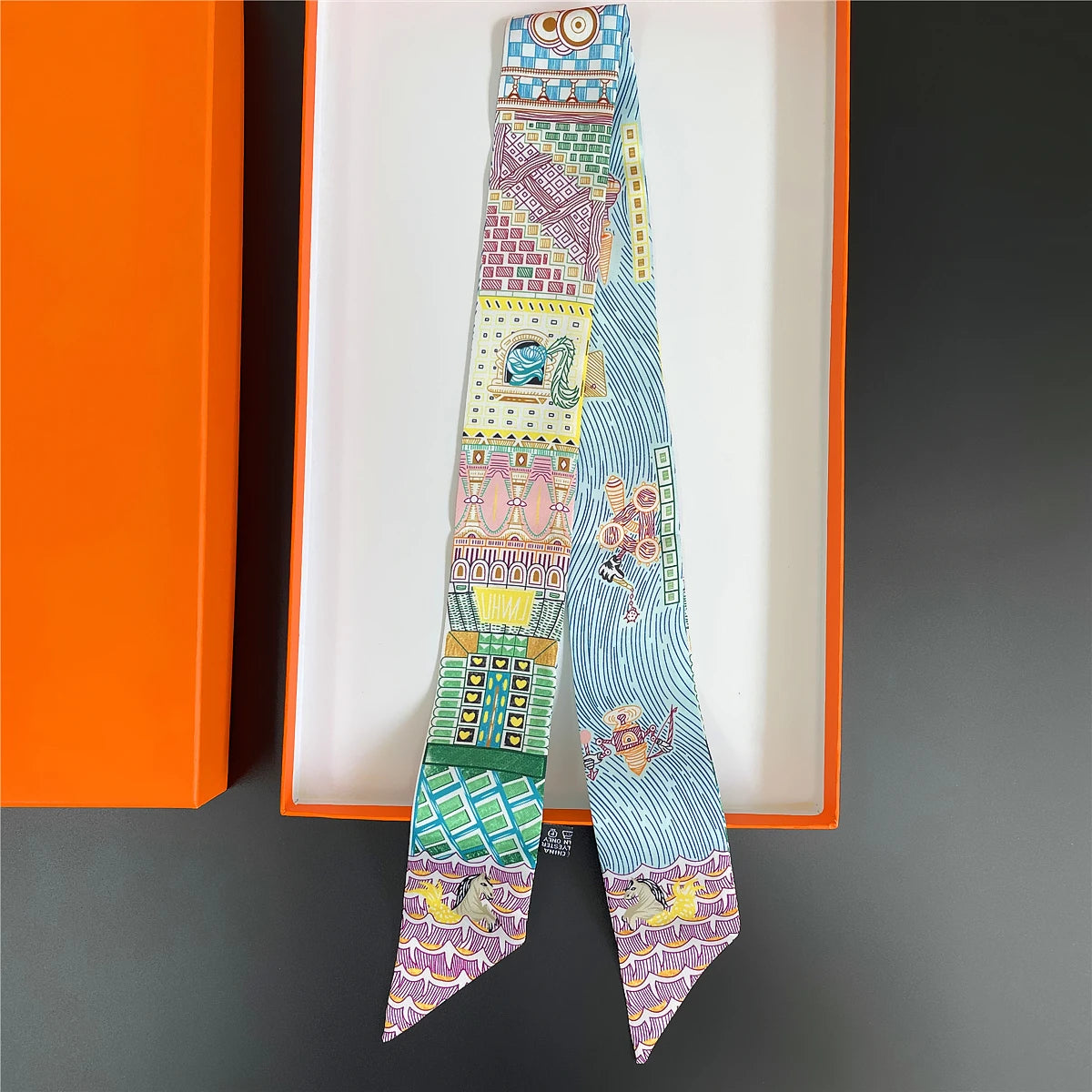 Pañuelo estrecho de sarga de seda 100 % de lujo para mujer, diseño de marca, pañuelo para bolso, pañuelo para el cuello, diadema para el pelo