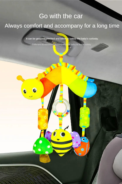 Peluche de actividades "Bebé Arcoíris" – Juguete sensorial colgante para cochecito para 0-12 meses, juguete móvil para asiento de coche y cuna, juguete de viaje suave y educativo para el desarrollo y juego del recién nacido.