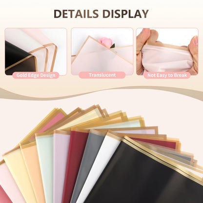 10 hojas de papel de envolver flores impermeable con bordes dorados para ramos, bodas, regalos y arreglos florales de bricolaje