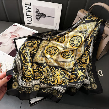 70x70CM Foulard en soie imprimé pour femme – Châle Pashmina carré tendance, tour de cou de luxe, bandeau et bandana décoratif