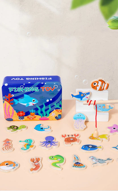 Jouet de Pêche Magnétique en Bois – Jeu d'Apprentissage Montessori sur la Vie Marine, Activité de Pêche Éducative Précoce pour Bébé, Jouet de Développement Cognitif Interactif Parent-Enfant pour Enfants