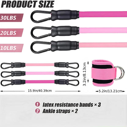 Juego de bandas de resistencia con tobilleras – Bandas elásticas de fitness con accesorios de tobillo para gimnasio, yoga, entrenamiento de fuerza y ejercicio en casa