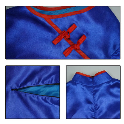 Dragon Ball Chi-Chi Cosplay Costume – Blue Cheongsam Uniform Dress with Props (Women’s Halloween Party Set)