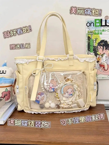 Bolsa Ita Japonesa Y2K para Mujer – Bonito Bolso de Hombro Transparente Lolita, Bolso Cruzado Grande de Exhibición DIY, Cartera de Moda Kawaii para la Escuela, Viajes y Uso Diario