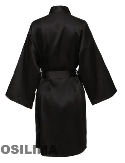 Wedding Party Team Bride Robe – Black Letter Satin Kimono Bridesmaid Bathrobe SP2000