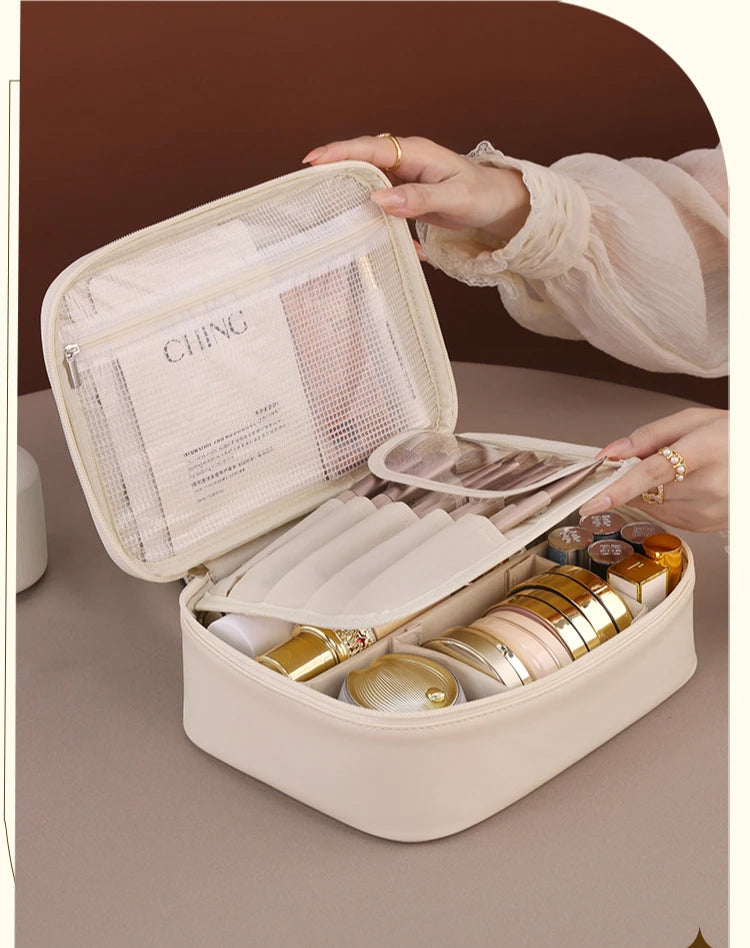 Bolsa de cosméticos de gran capacidad para mujer – Organizador de maquillaje de lujo portátil, neceser de viaje para productos esenciales de belleza, cuidado de la piel, cosméticos y accesorios personales