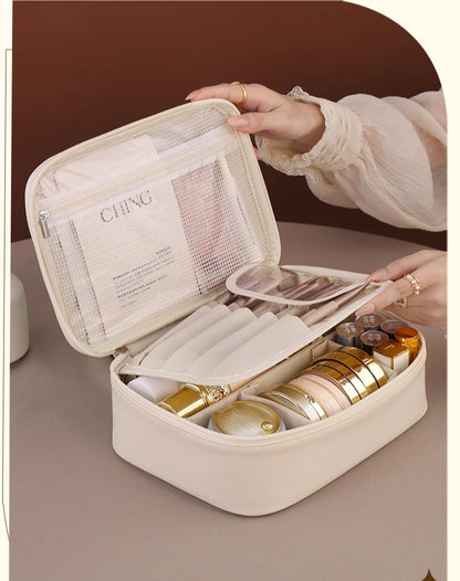 Bolsa de cosméticos de gran capacidad para mujer – Organizador de maquillaje de lujo portátil, neceser de viaje para productos esenciales de belleza, cuidado de la piel, cosméticos y accesorios personales