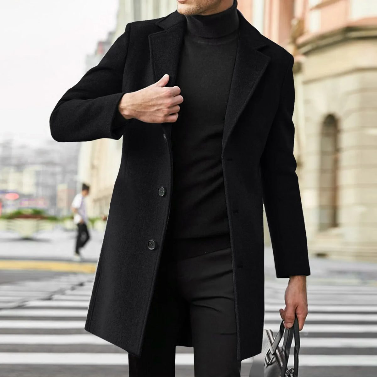 Men’s Wool-Blend Trench Coat – Fashionable Casual Business Overcoat, Leisure Outerwear with Punk-Inspired Style