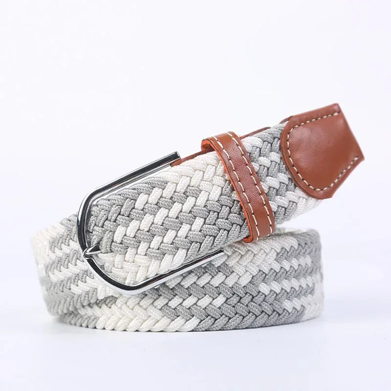 Ceinture élastique tressée unisexe en toile tissée, à boucle ardillon, pour jeans (107/120/130cm)