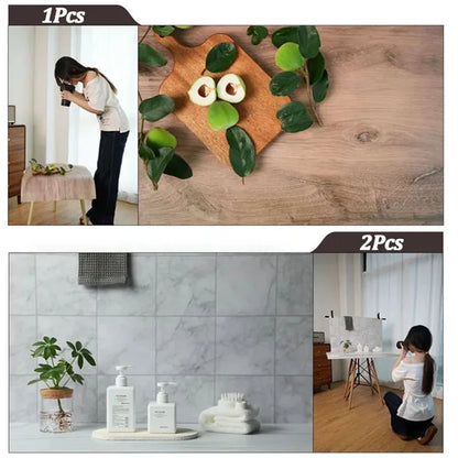 Double-Sided Wood Grain & Marble Photography Backdrop Board 57 × 87 cm – Waterproof Photo Background for Product Photography