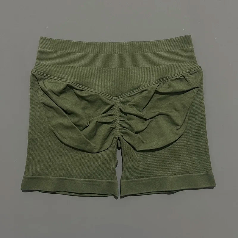 Pantalones cortos de gimnasio sin costuras con efecto Scrunch Butt para mujer – Pantalones cortos de yoga de cintura alta para correr, entrenar, fitness y ropa deportiva